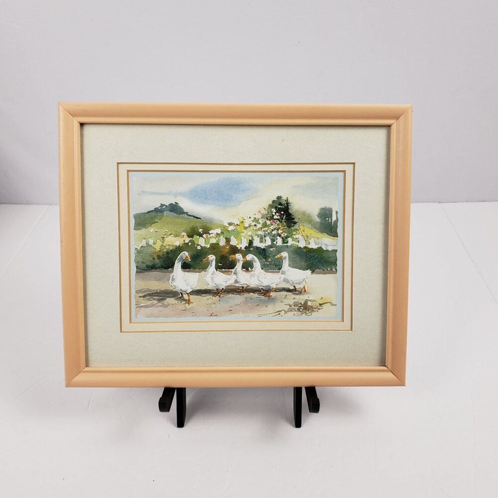 Vintage Art 1988 Pelham Geese Country Ducks Watercolor Litho Print 9x10.5 Framed